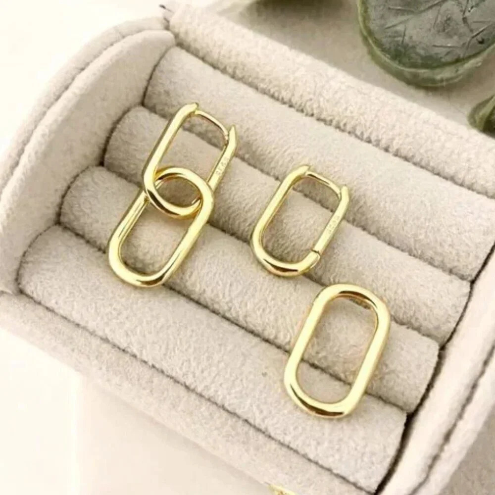 925 Sterling Silver Link Earrings Dangle Chain Earrings Minimalist Earrings - Picture 4 of 7